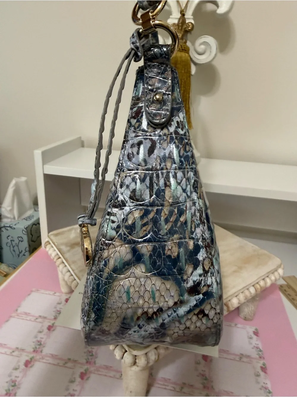 Brahmin Bekka Iridescent Icy Python pattern Shoulder Bag